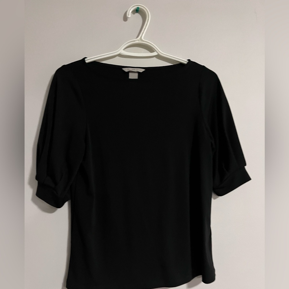 H&M Black Relaxed Puff Sleeve Blouse